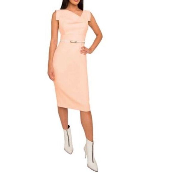 Black Halo Jackie O Sheath Dress in Fresno with belt Size 4 NWT $415 - Picture 2 of 8